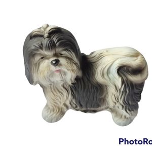 Vintage Aldon Fine Porcelain Bisque Shih Tzu Yorkie Dog Figurine Gray White 4"